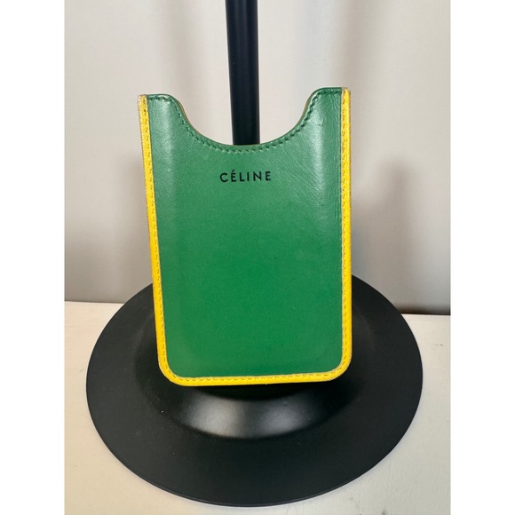 Celine Green Yellow Leather Card Holder Wallet Phoebe Philo Era Logo